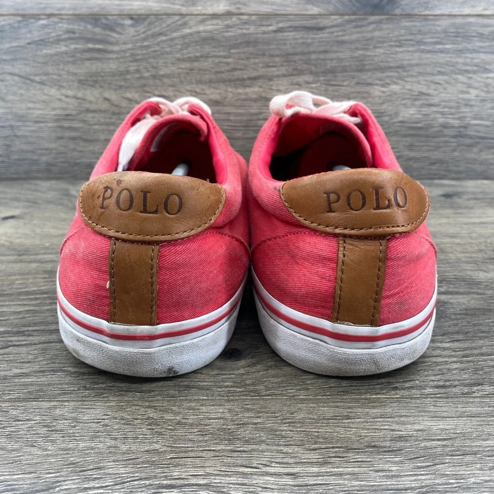 Polo Ralph Lauren Thorton Sneaker Mens 12D Red Washed Twill Leather Low Top J18